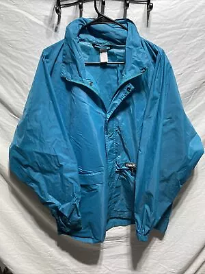 Vtg K Way Jacket Blue Teal Pullover Anorak Windbreaker Packable Hood Full Zip • $20.99