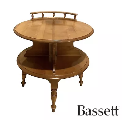 VTG MCM Bassett Furniture Solid Maple Round 2 Tier End/Accent Table 25” Diameter • $225