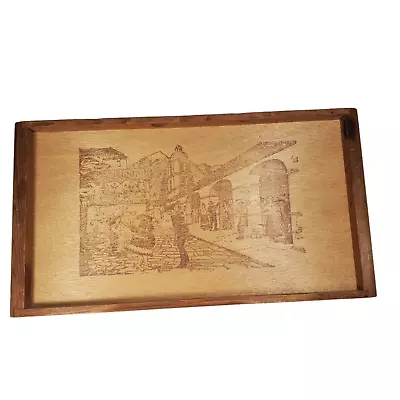 VTG California Redwood Lumber Wood Tray 14x8 Pyrography Mexico Missions Dance • $12.49