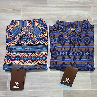Lot Of 2 Ariat Classic Fit Aztec Long Sleeve Button Down Shirt Mens Large Tall  • $114.95