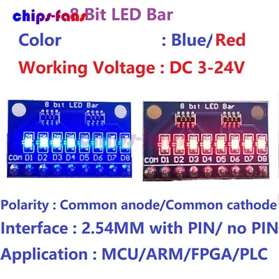 £1.55 • Buy 3-24V 8 Bit Blue/Red LED Indicator Bar Module Diy Kit For Arduino NANO MCU