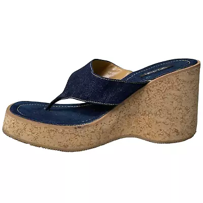 Splash | Women's Denim Cork Chunky Platform Thong Sandals Vintage Y2K 90s | 10 • $30