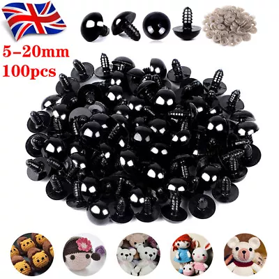 100pcs Plastic Safety Eyes Soft Toys Bear Dolls Animal Making DIY Craft Screw UK • £4.67