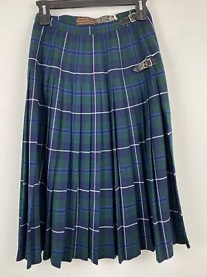 Vtg Westaway & Westaway Size 14 Women’s Blue Green Tartan Plaid Wool Kilt Skirt • $59.90