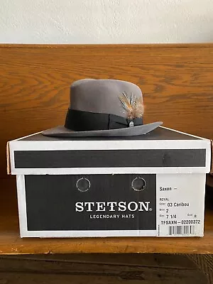 Stetson Men  Saxon Royal Quality Fur Felt Hat Caribou 7 1/4 W/Original Box $245 • $88
