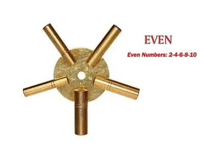 5-IN-1 Even Number Brass Wall Clock Winding Key-2-4-6-8-10 Clock Keys Universal • $9.92