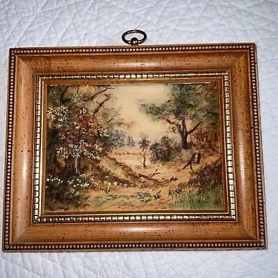 Vintage 50s Landscape Watercolor Painting Framed Trees Hand Painted  • $78