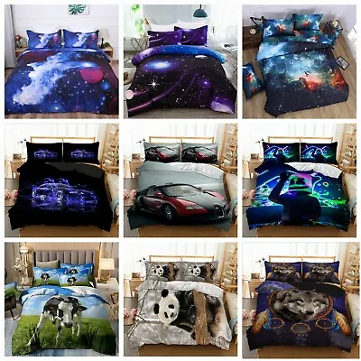 Wild Animals Galaxy Soft Quilt Duvet Cover Bedding Set Single Double King Size • £21.99