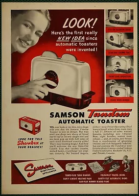 Samson Tandem Automatic Toaster Single Slot Front Dial Vintage Print Ad 1947 • $9.95