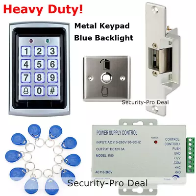 125KHz RFID Card&Password Door Access Control Kit+ Electric Strike Lock+ID Cards • £79.08