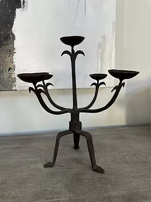 Vintage Black Wrought Iron Sculptural Candelabra 5 Candle Holder 11x11” • $115