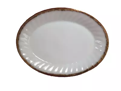 Anchor Hocking Fire King Swirl Oval Platter 22K Gold White Milk Glass 12 L X 9 W • $8.89