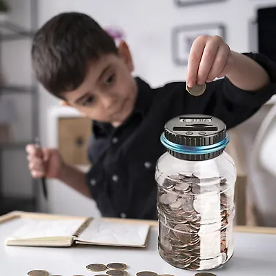 Electronic Digital LCD UK Coin Counter Counting Jar Piggy Bank Transparent Jar • £8.96