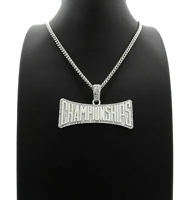 Meek Mill Championships Pendant Silver Cuban Link Chain Necklace Hiphop Iced Rap • $29.99