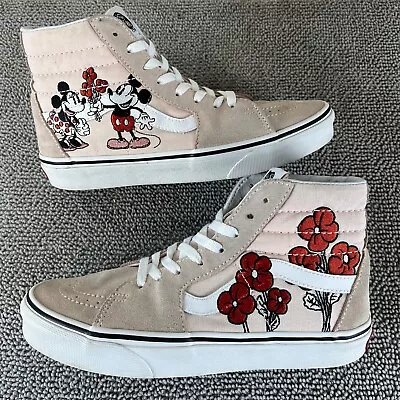 Vans Sk8-Hi X Disney Mickey & Minnie Pink White Flower Shoes Women's Size 8 • £67.50