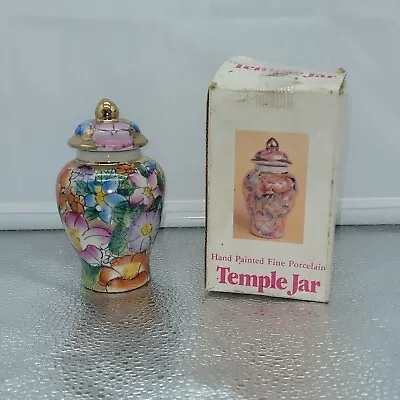 $14.99 • Buy VTG Hand Painted Fine Porcelain Temple Jar Gold Accents Pink Blue Floral Design