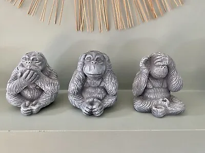 3 Monkeys Grey Stone Indoor Outdoor See Hear Speak No Evil Garden Ornaments • £12