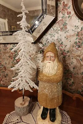 $69 • Buy RAGON HSE - Belsnickle GOLD GLITTER SANTA  12   AND  & 24  METAL TREE