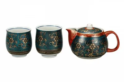 Yunomi Kyusu Set Kutani Yaki Ware Japanese Tea Pot Cup Set Of 3 Aochibu Tessen • $325.56