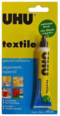 UHU Textile Glue Adhesive Fabric Material Cloths Bonding Hemming Repairing 19ml • £4.78