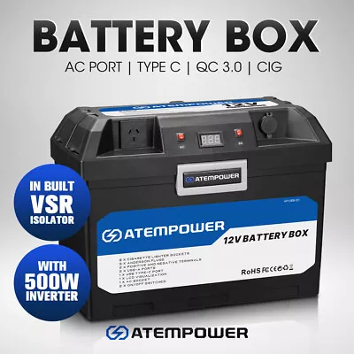 Atem Power Battery Box Deep Cycle Battery With Inverter Portable Caravan Camping • $259.95
