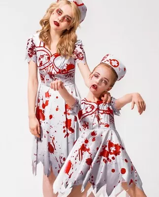 Zombie Nurse Costume Halloween Kids Women Novelties Fancy Dress 3Pcs • £12.99