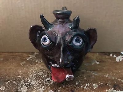 MARVIN BAILEY Signed FOLK ART Southern Primitive Pottery Face Jug DEVIL Cigar • $299.99