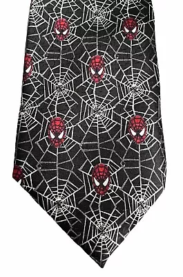MARVEL Comic Spiderman 100% SILK Hand Made Necktie Tie Black Red Silver EUC N • $17