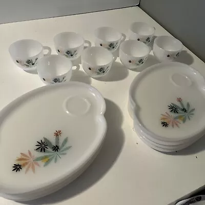 Mid Century Modern 1950's Federal Milk Glass Atomic Flower Patio Snack Set (#33) • $65