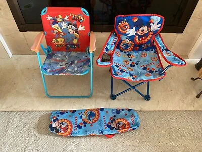 Set Of 2 Child Size Chairs - Disney Mickey Mouse Folding Patio And Bag Chair VG • £11.57