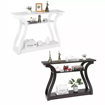 3 Tier Wood Console Table Entryway Accent Sofa Table With Curved Leg White/Brown • $70.58