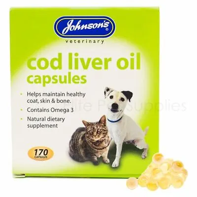 Johnson's Cod Liver Oil Capsules For Dogs Cats Omega 3 Skin Coat Bone Supplement • £8.75
