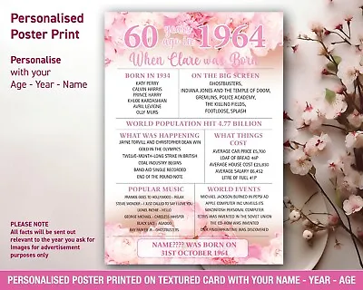 1964 60th Personalised Birthday Gift Poster Print The Year You Were Born  38 • £5.95