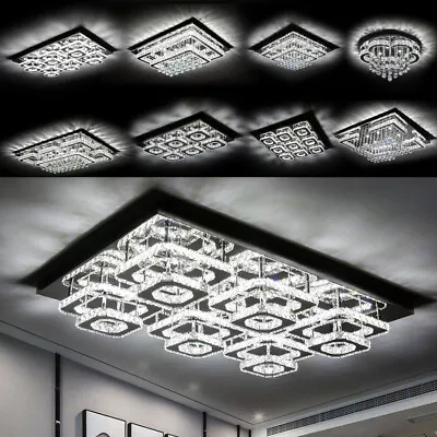 40-100cm Flush Mount Modern Square Ceiling Chandelier Crystal Light Lamp Pendant • £69.99