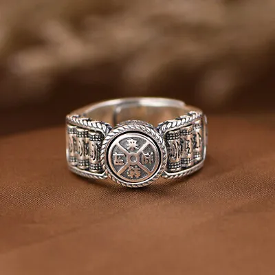 Vintage Sterling Silver Prayer Wheel Of Fortune Mantra Band Ring A3271 • $68.99