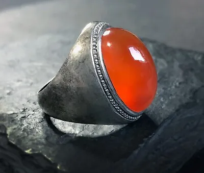 LARGE Antique VICTORIAN ERA Men's Ring Natural CARNELIAN WOW STONE In Sterling • $264.99