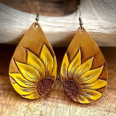 Vintage Bohemian Sunflower Teardrop Earrings Elegant Women’s Accessory Gift New • $13.98