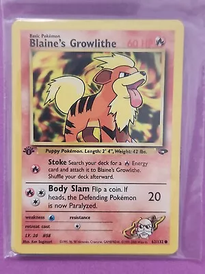 Pokemon Cards BLAINE'S GROWLITHE 1st Edition GYM CHALLENGE  -  62/132 MINT • $12.50