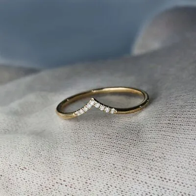 VS/F-G Diamond 14K Gold Chevron V-Shape Wedding  Ring- The Jewelz • $299