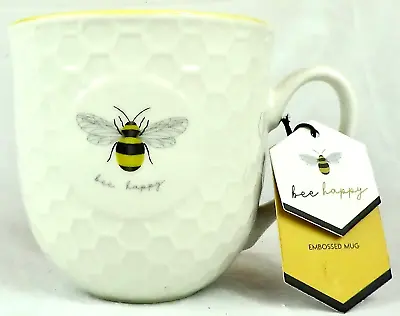 Bee Happy Embossed Mug Tea Coffee Cup Bumble Bee Gift Present Animal • £6.95