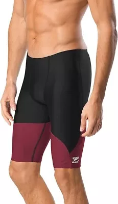 Speedo Shorts 30 Black Maroon Swimsuit Jammer Endurance+ Splice Team Colors • $17.99