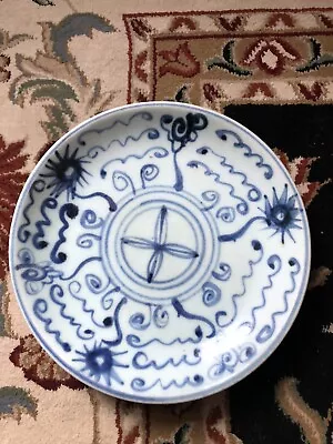 Chinese Ming Blue And White Swatow Dish With Flowers 16th C. 6” • $150