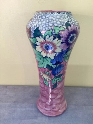 £32 • Buy Art Deco MALING POTTERY Lustre Ware VASE Pink Thumbprint & HONEYCOMB & DAISY