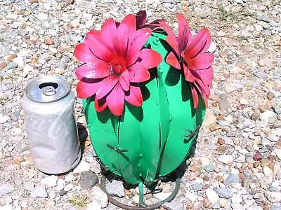 Metal Art Garden Cactus Sculpture Junk Iron Art With Colorful Metal Flowers J • $64.99