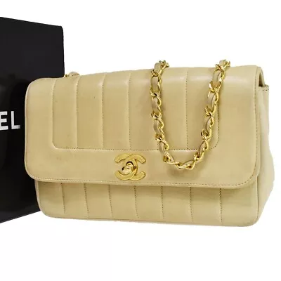 CHANEL CC Logo Mademoiselle Chain Shoulder Bag Leather Beige GHW France 648RC979 • $1782