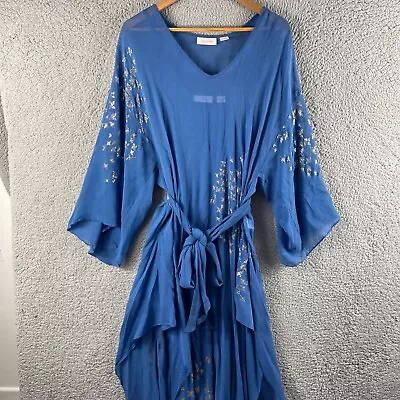 $99.95 • Buy Sass & Bide Womens Dress 8 Blue Maxi Silk Long Sleeve Belt V Neck 2 Piece Sheer