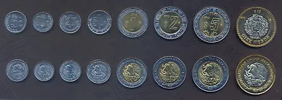 MEXICO COMPLETE COIN SET 5+10+20+50 Centavos 1+2+5+10 Pesos 2001-2012 UNC LOT 8 • $8.99