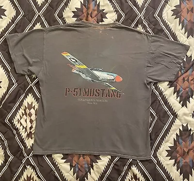 Vintage P-51 Mustang Airplane T Shirt Double Sided Thrashed Grunge Men’s XL • $17.99