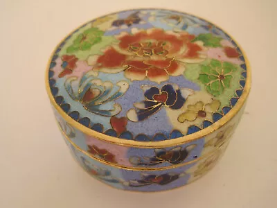 Vintage Enamel Cloisonne FLORAL Round Box W/Lid FLOWERS 2.75  Diameter X 1.2  H • $19.50