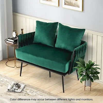 2 Seater Sofa Modern Loveseat Sofa Upholstered Dutch Velvet Couch W/ 2 Pillows • £129.95